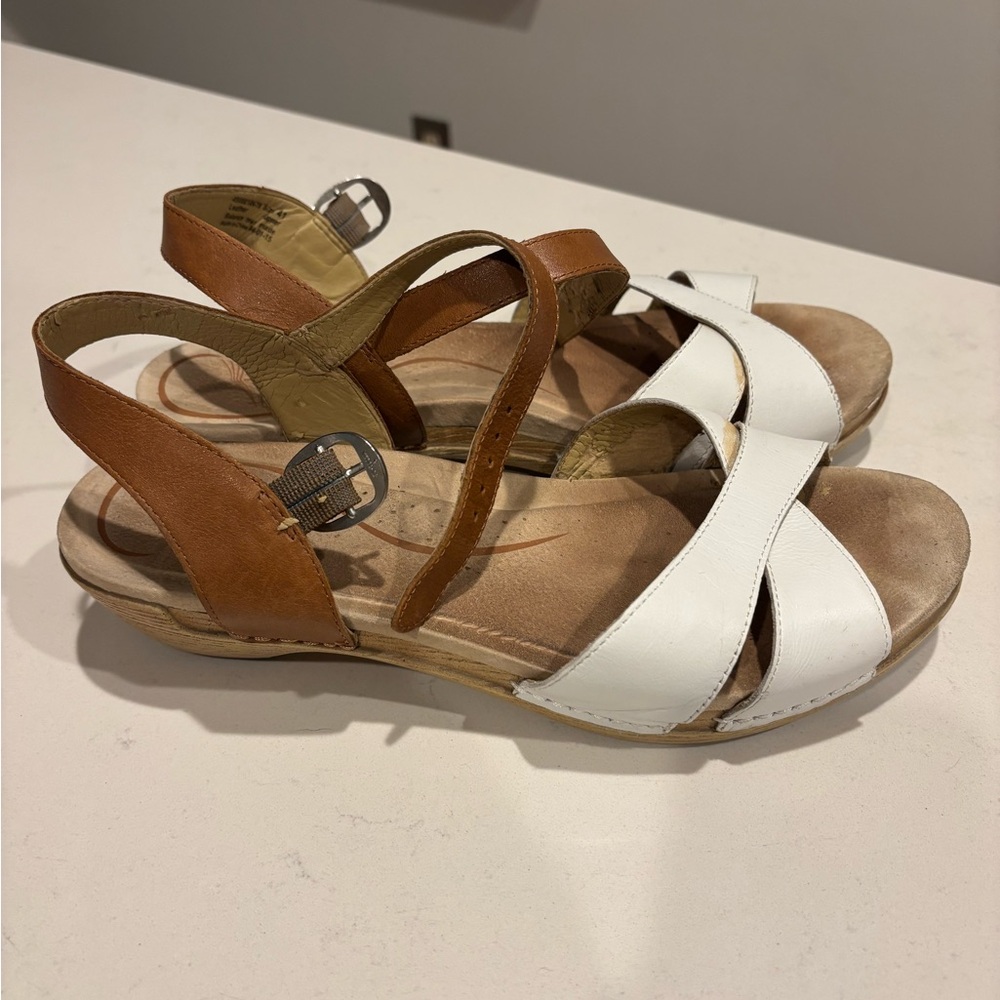Women's White and Brown Sandals